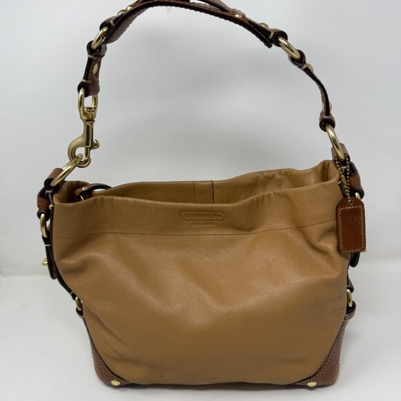 COACH 10615 Brown Leather Carly Slouchy Hobo Bag Tan Brass - Picture 2 of 10